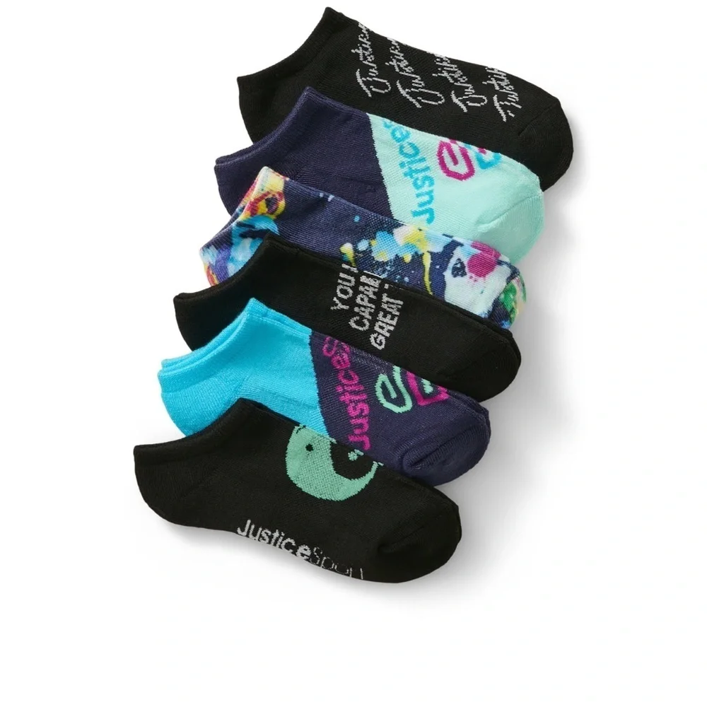 Justice, Girls No-Show Socks, 6-Pack, Sizes M Shoe Size 10.5-4